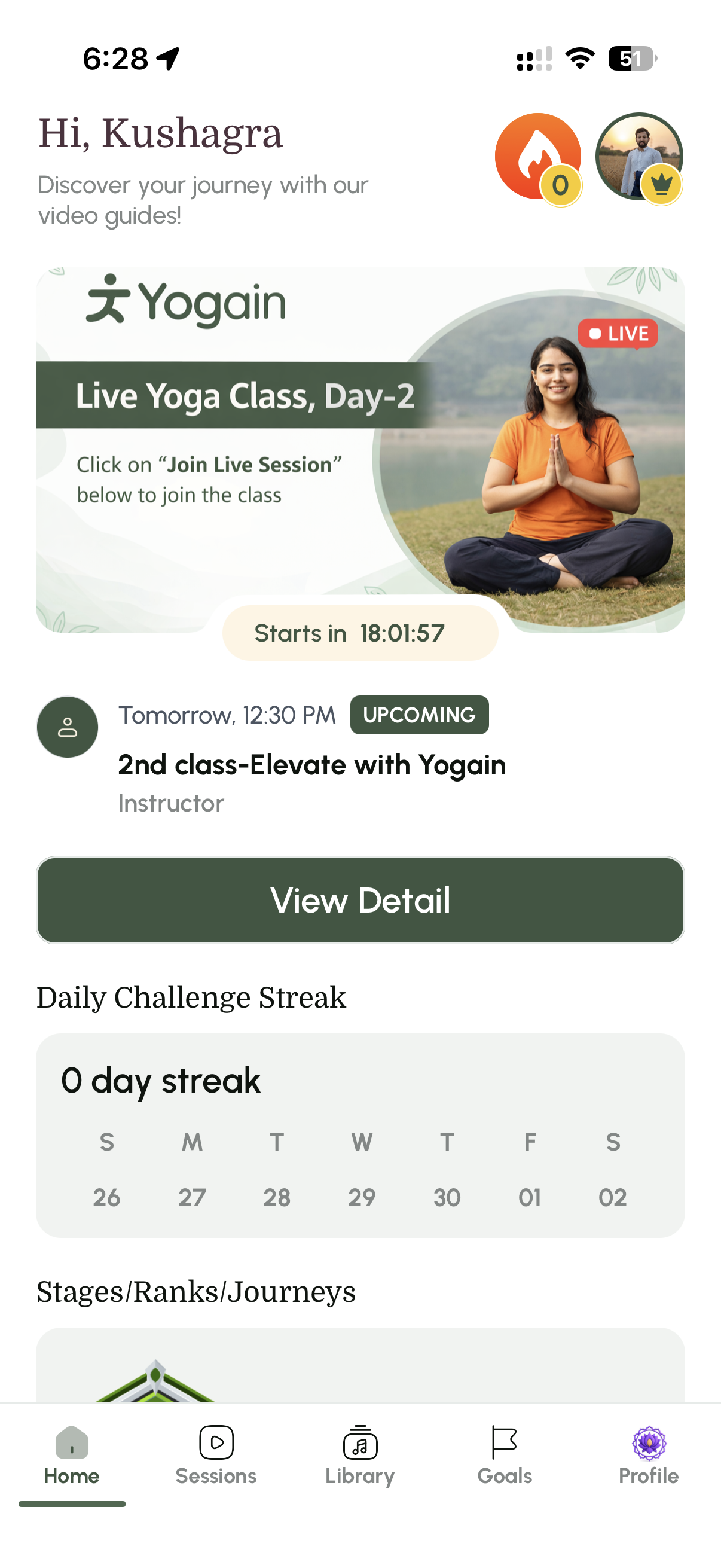 Live yoga class screen